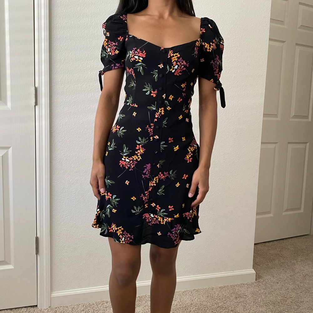 Olivaceous Floral Puff Sleeve Dress